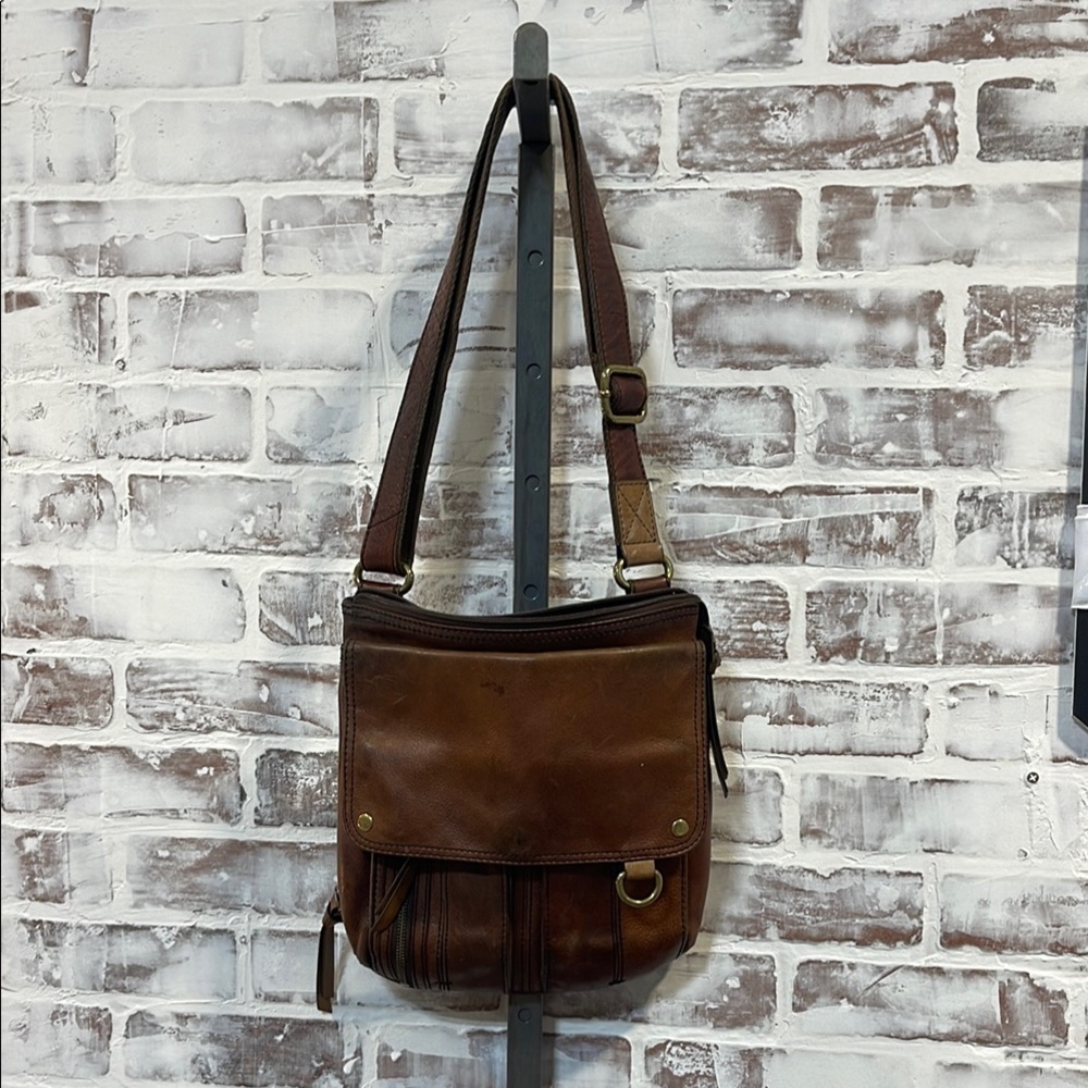Fossil Black Satchel Bag Distressed Leather